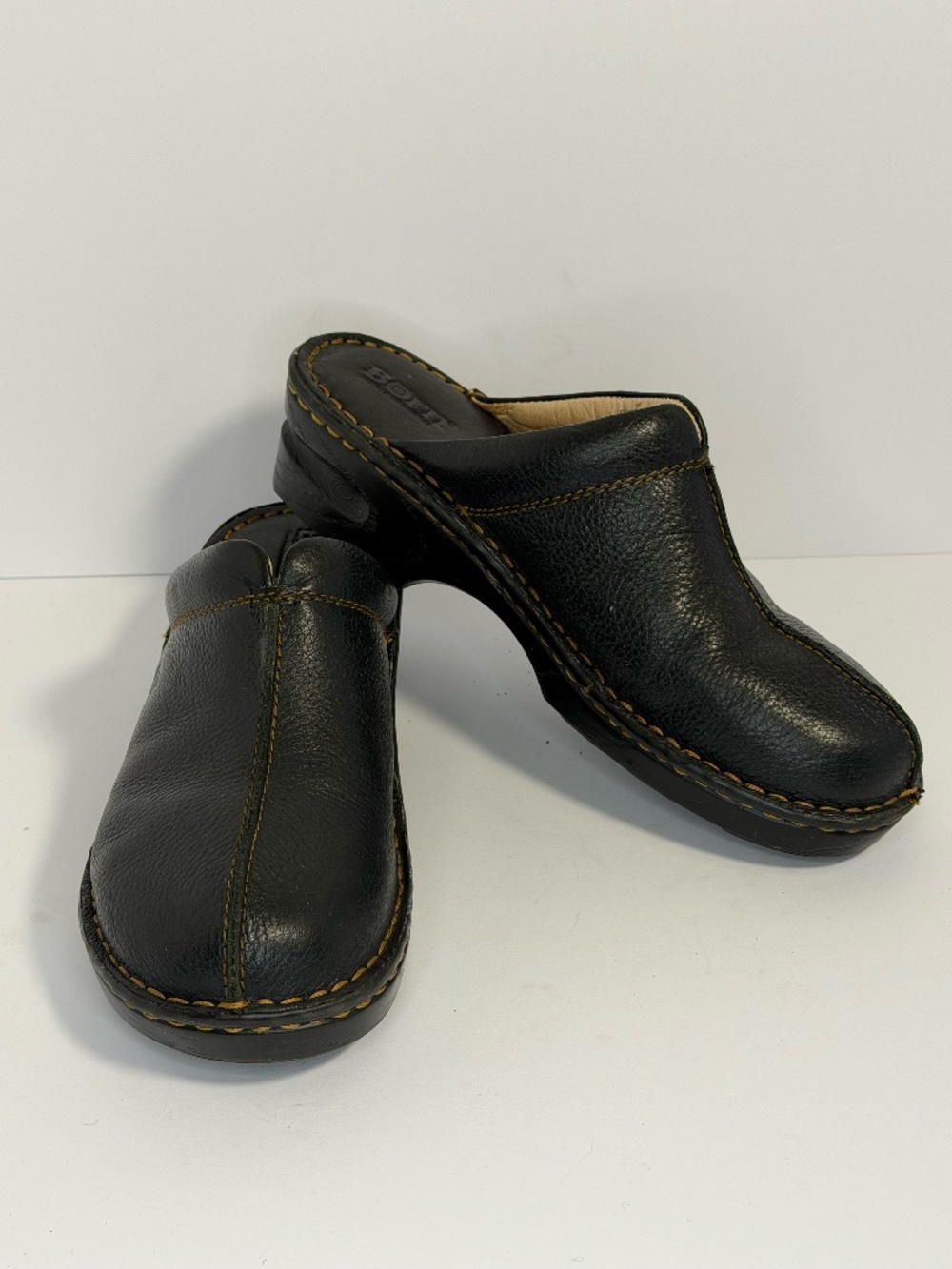 Born B73500 Black Pebble Leather Comfort Slip On Clog Mules Women's Size 8M / 39